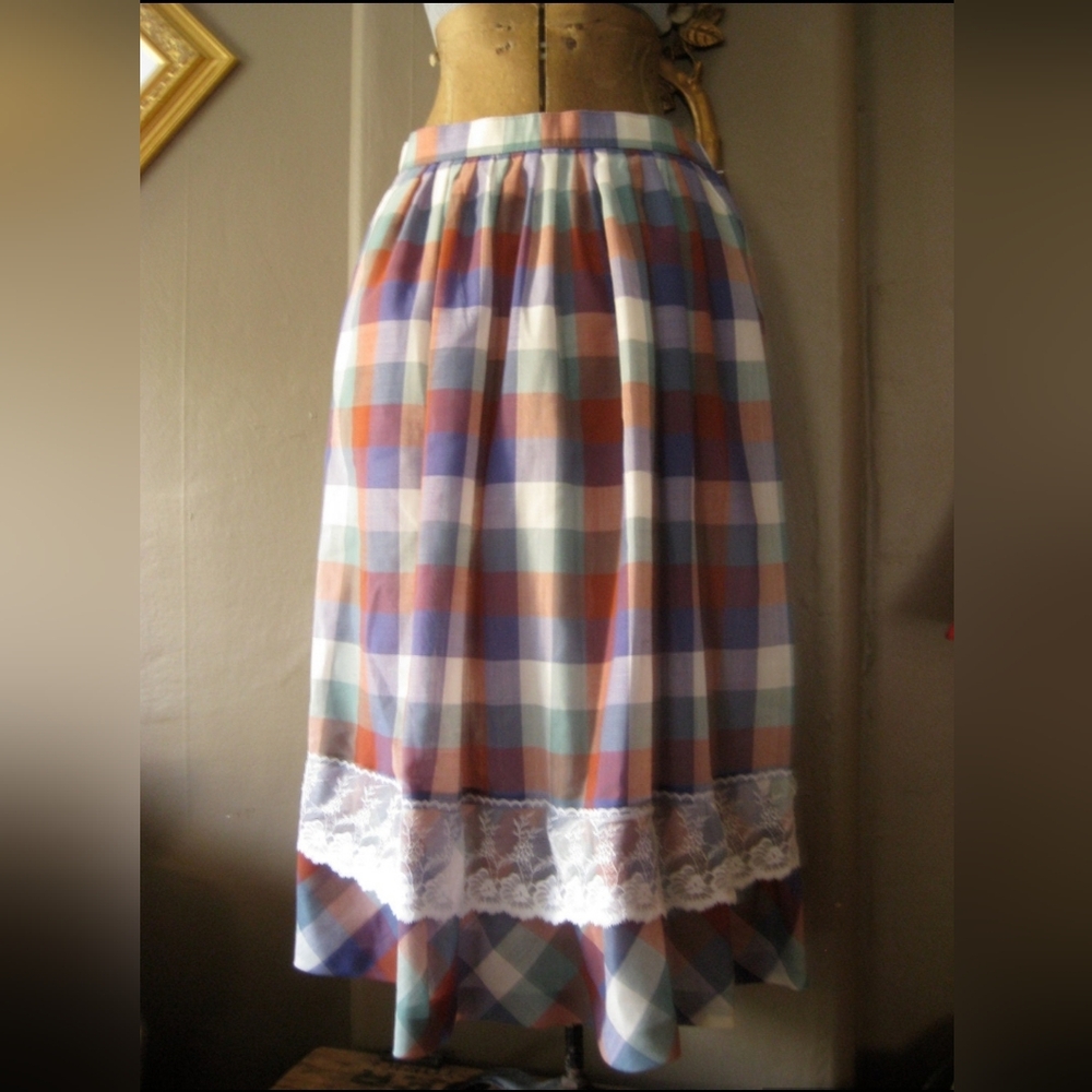 plaid and lace • vintage maxi prairie skirt